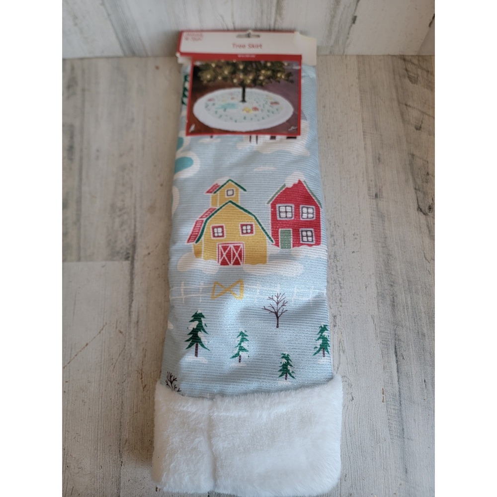 Tree skirt NEW scenic building farmhouse‎ snow Xmas accessory home